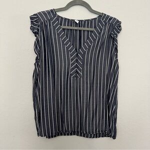 Old Navy Navy and White Vertical Stripe V-Neck Cap Sleeve Top